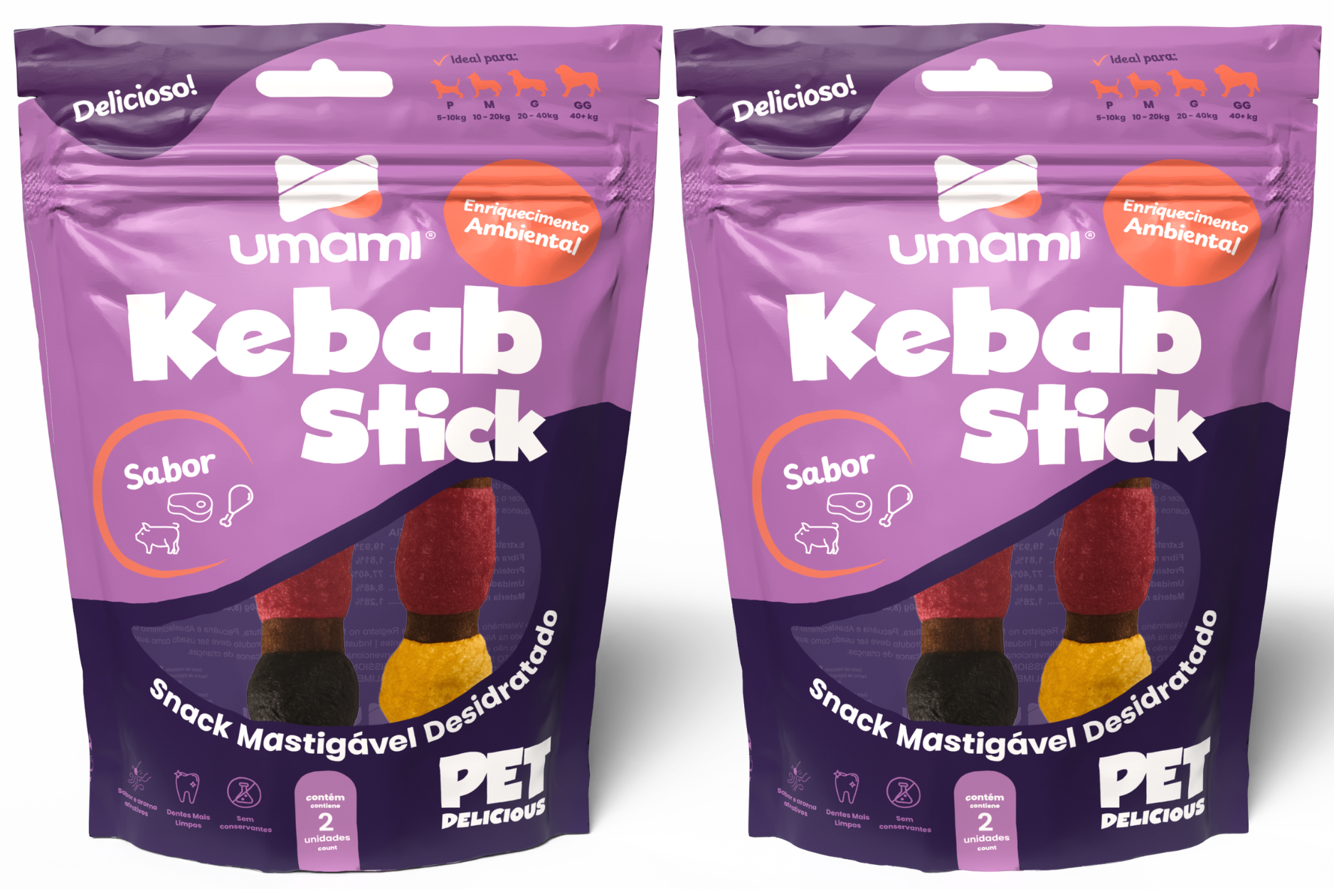 Umami | Kit x 2 Kebab Stick | Couro Bovino Natural | Crocante e Saboroso | Enriquecimento Ambiental | Contém 4 unidades