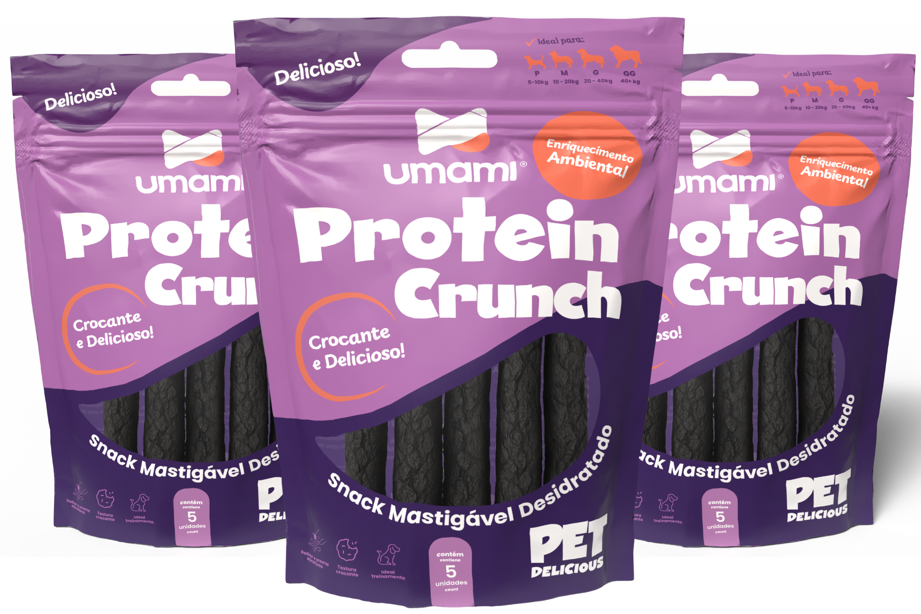 Umami | Kit x 3 | Protein Crunch | 100% Natural | Textura Crocante | Ideal para Treinamento | Contém 15 unidades