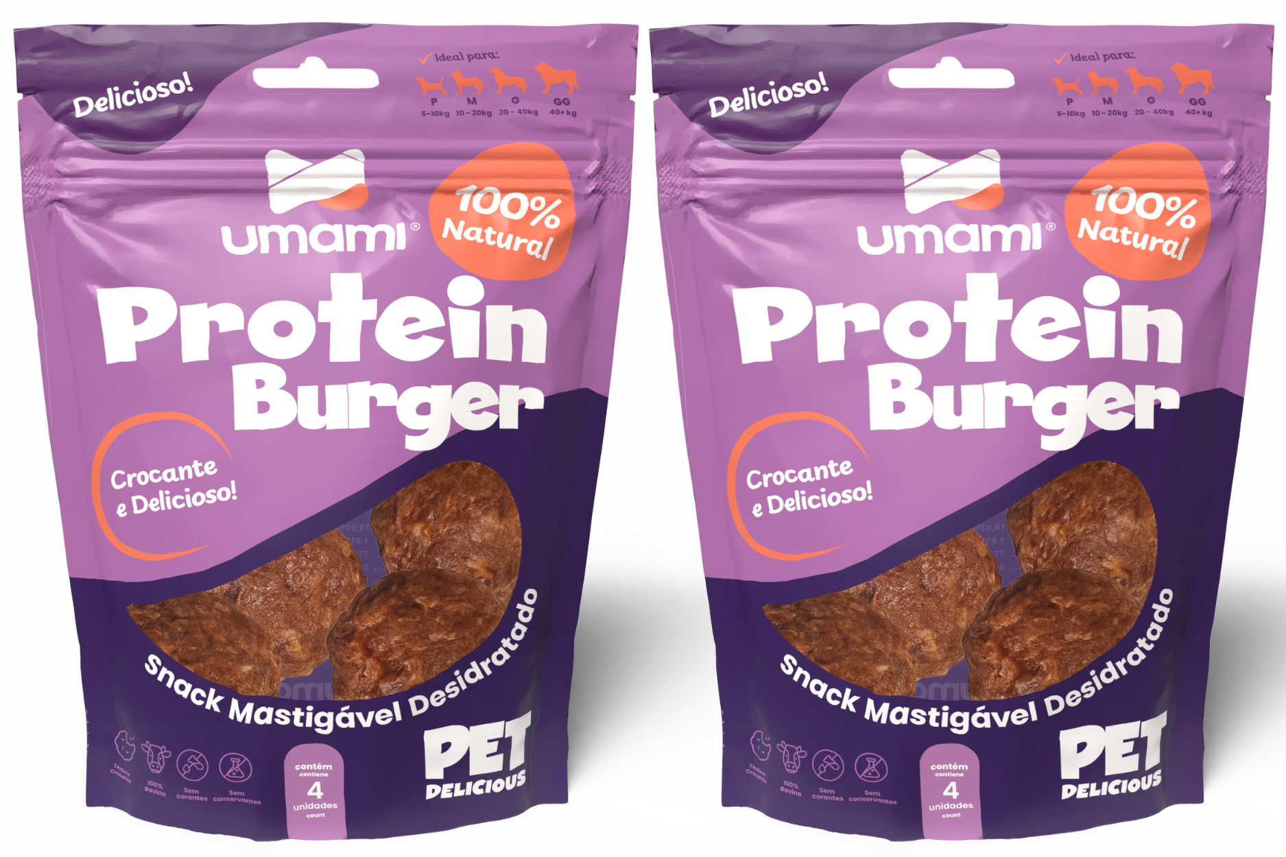 Umami | Kit x 2 Protein Burger | 100% Bovino Natural | Crocante e Delicioso | Enriquecimento Ambiental | Contém 8 unidades