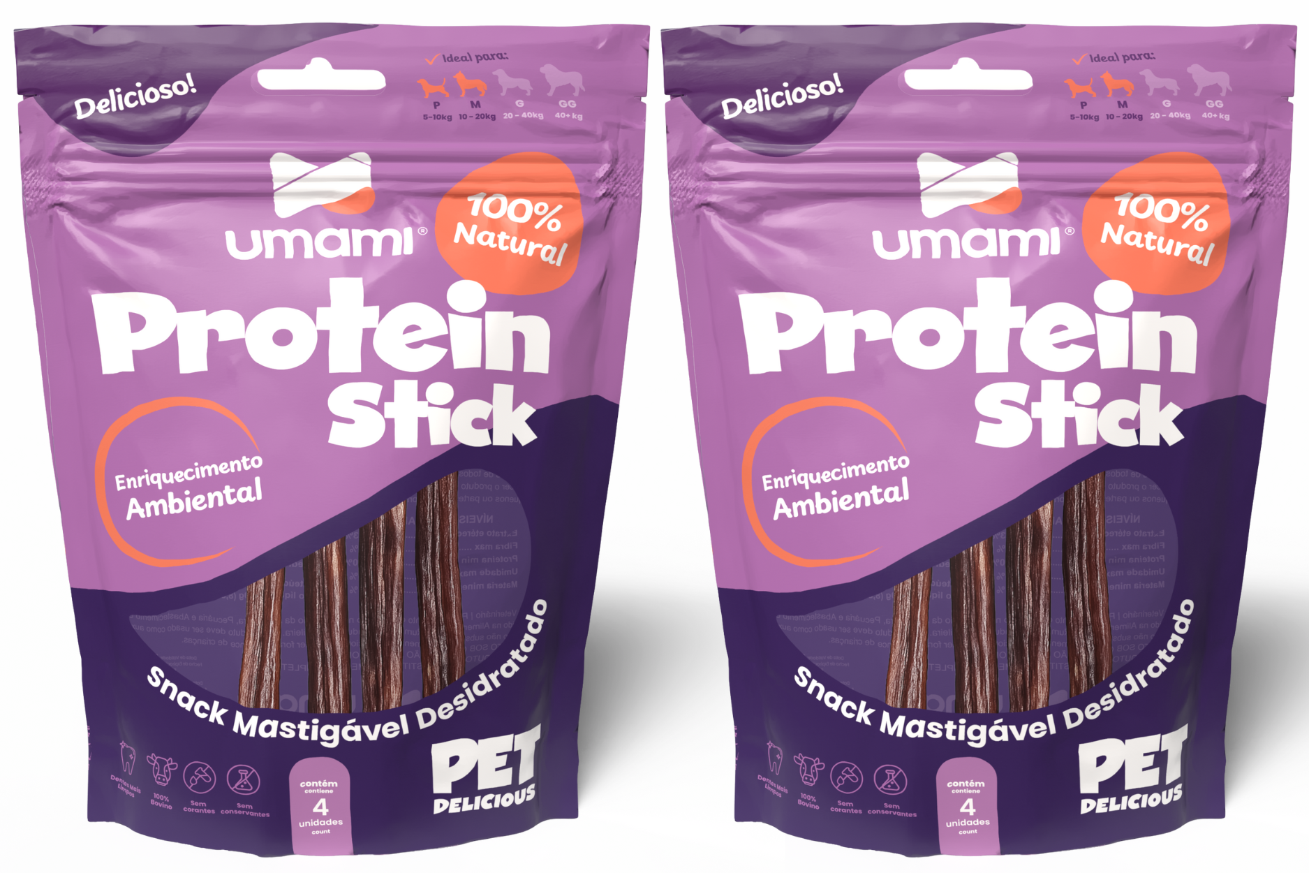 Umami | Kit x2 Protein Stick | 100% Bovino Natural | Sem Corantes e Sem Conservantes | Enriquecimento Ambiental | Contém 8 unidades