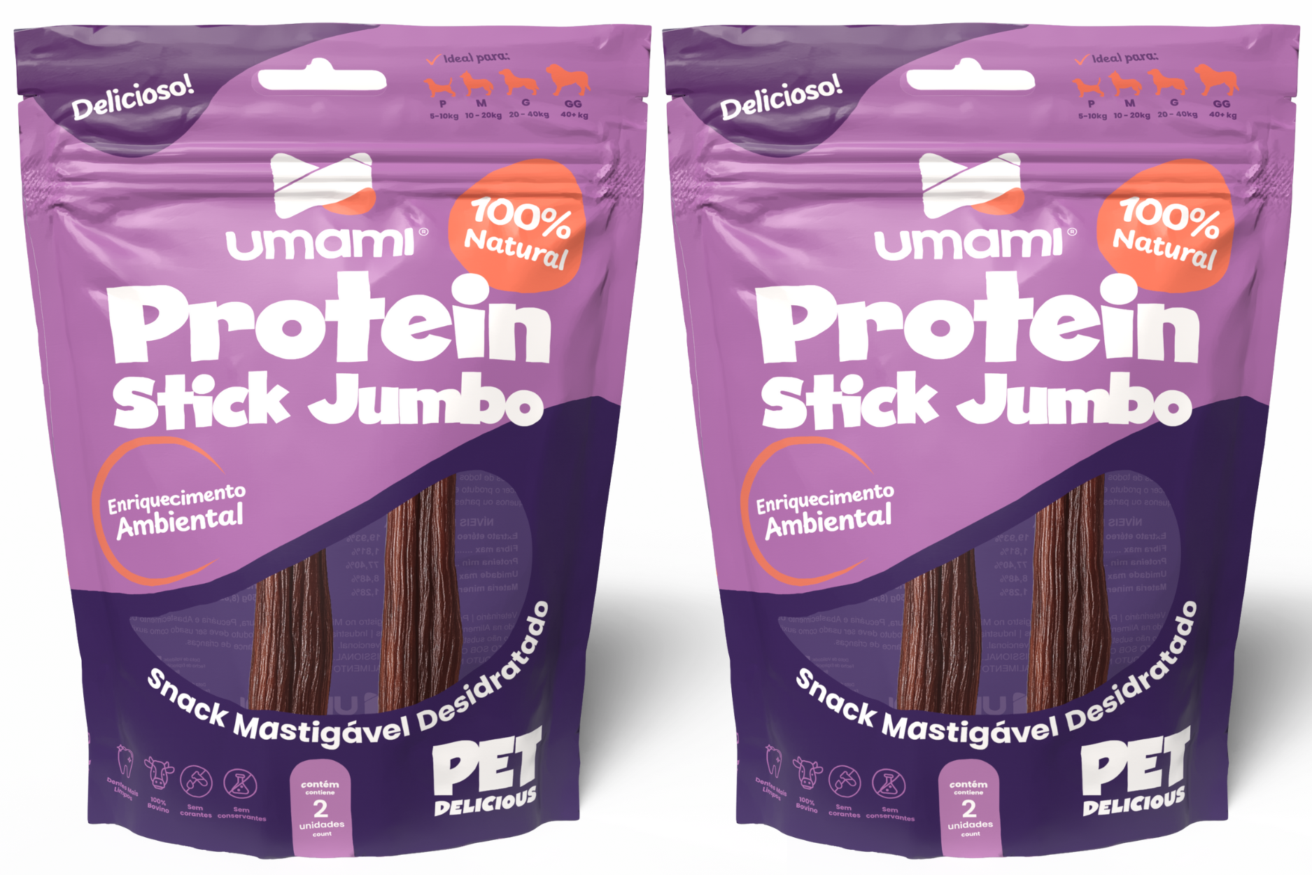 Umami | KIT x2 Protein Stick Jumbo | 100% Bovino Natural | Sem Corantes e Conservantes | Enriquecimento Ambiental | Contém 4 unidades