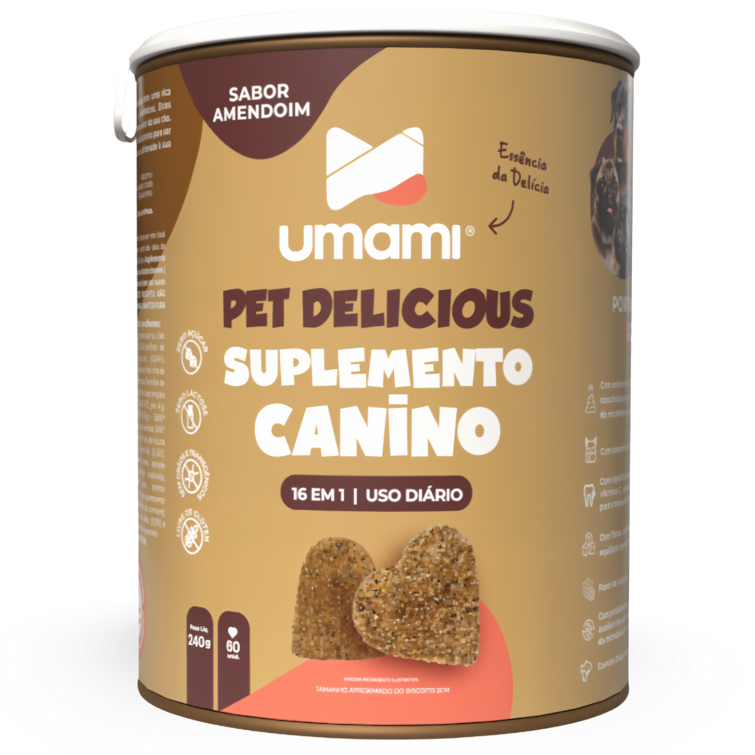 Umami | Suplemento Canino Mastigável | 16 em 1| 240g | Sabor Amendoim
