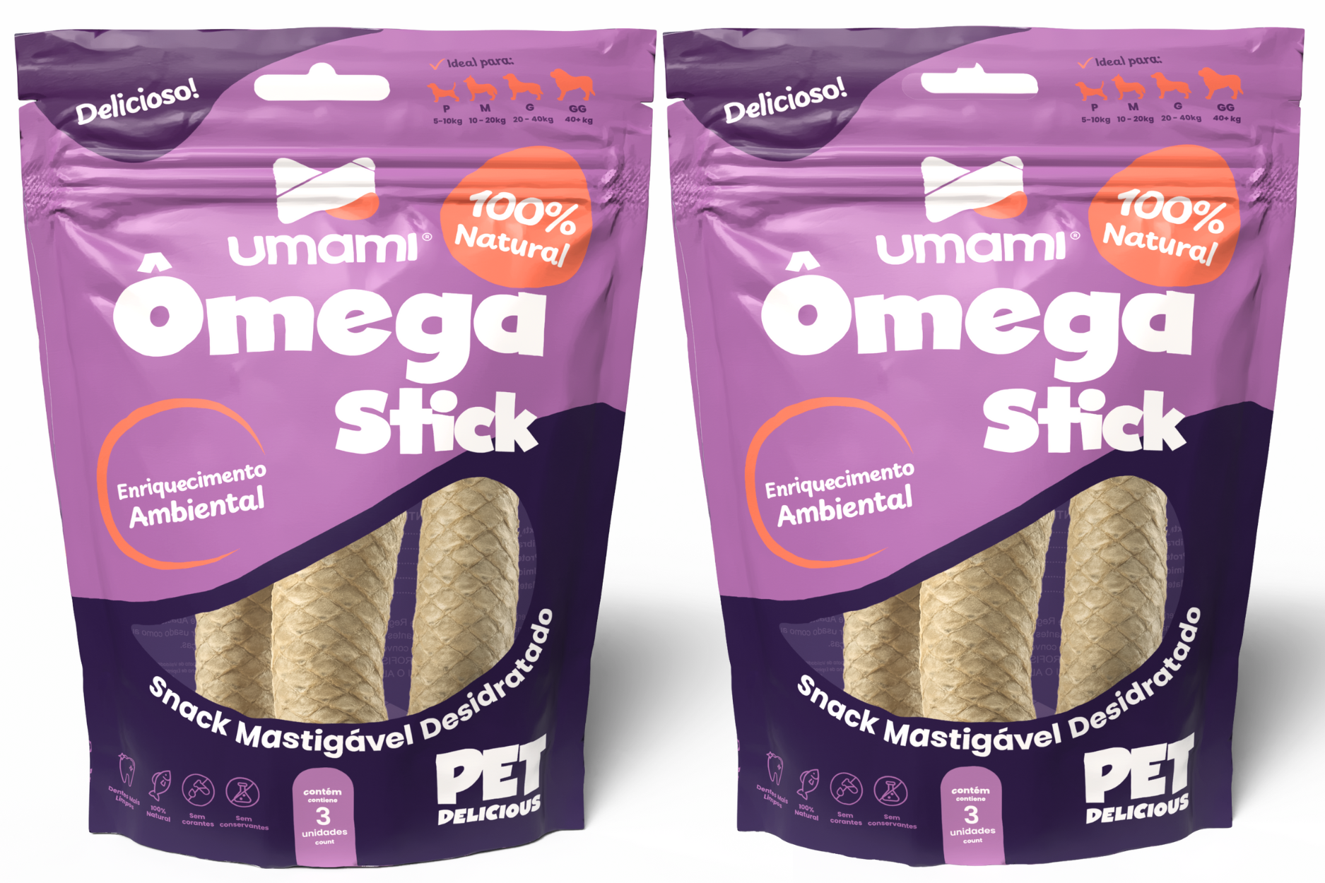 Umami | Kit x2 Omega Stick | Pele de Tilápia Natural | 100% Natural | Enriquecimento Ambiental | Contém 6 unidades