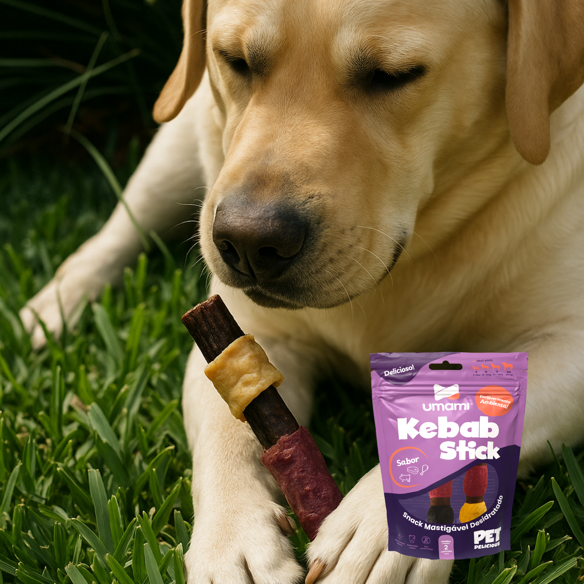 Umami | Kit x 2 Kebab Stick | Couro Bovino Natural | Crocante e Saboroso | Enriquecimento Ambiental | Contém 4 unidades