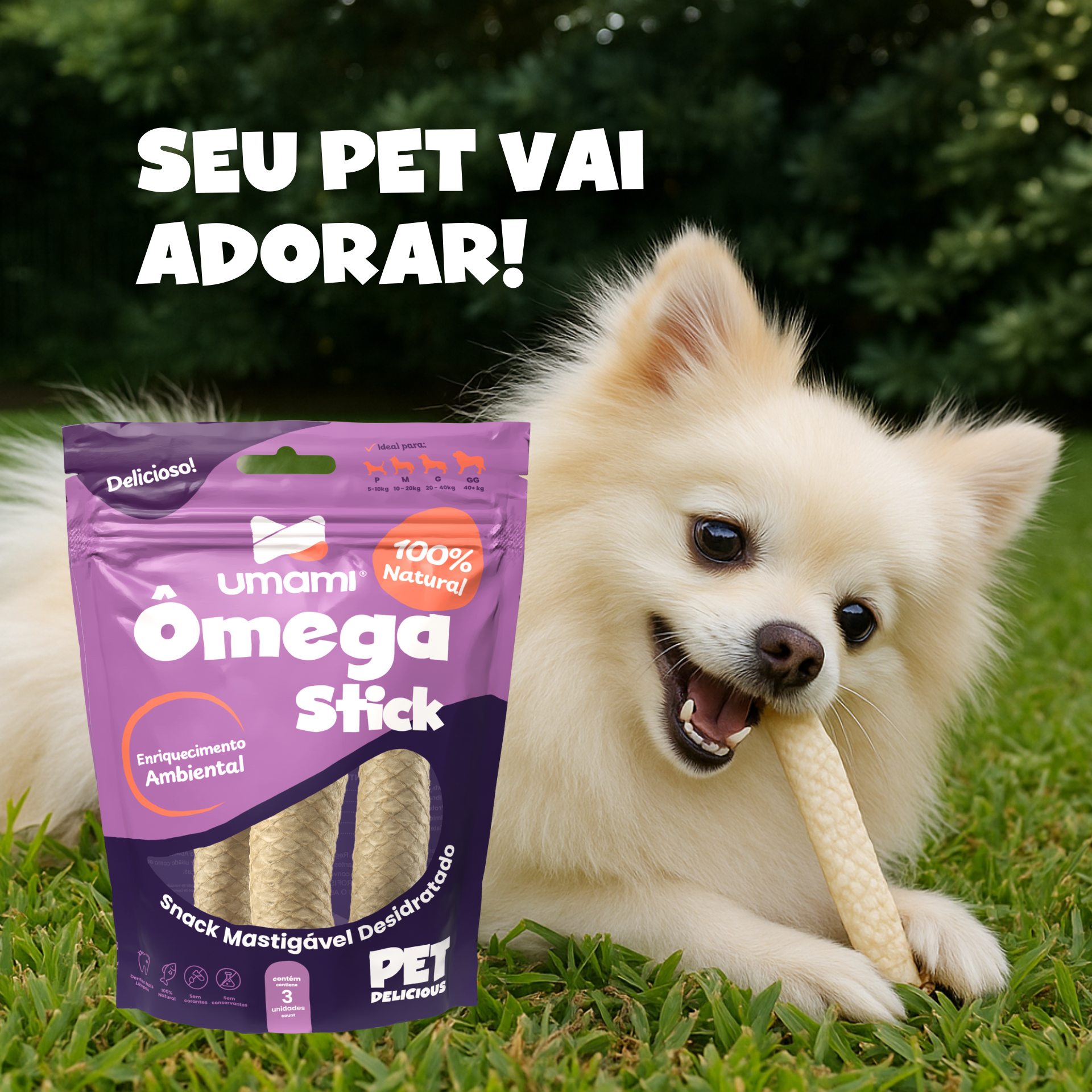 Umami | Kit x2 Omega Stick | Pele de Tilápia Natural | 100% Natural | Enriquecimento Ambiental | Contém 6 unidades