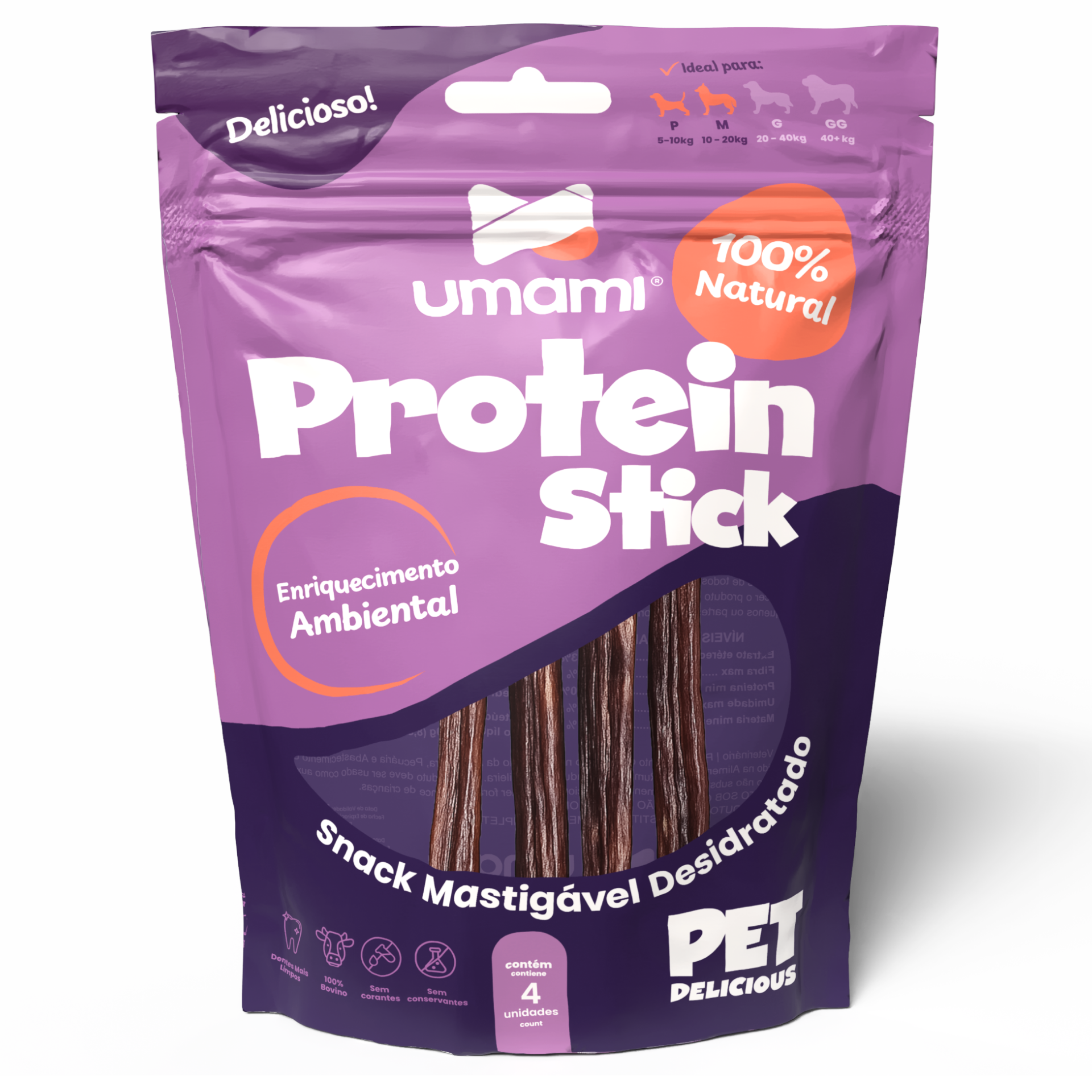 Embalagem Umami Protein Stick vergalho bovino 4 sticks