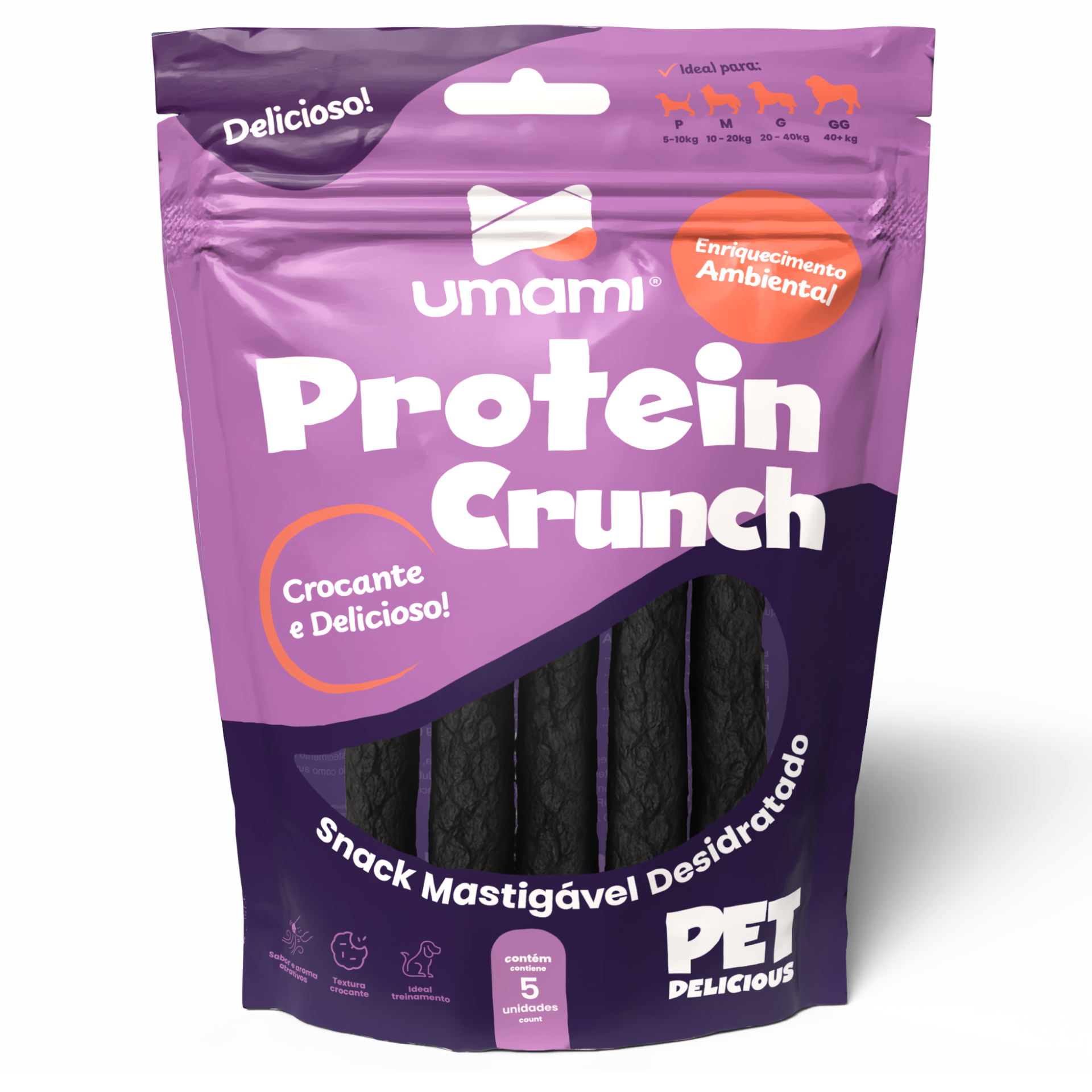Umami | Protein Crunch | 100% Natural | Textura Crocante | Ideal para Treinamento | Contém 5 unidades