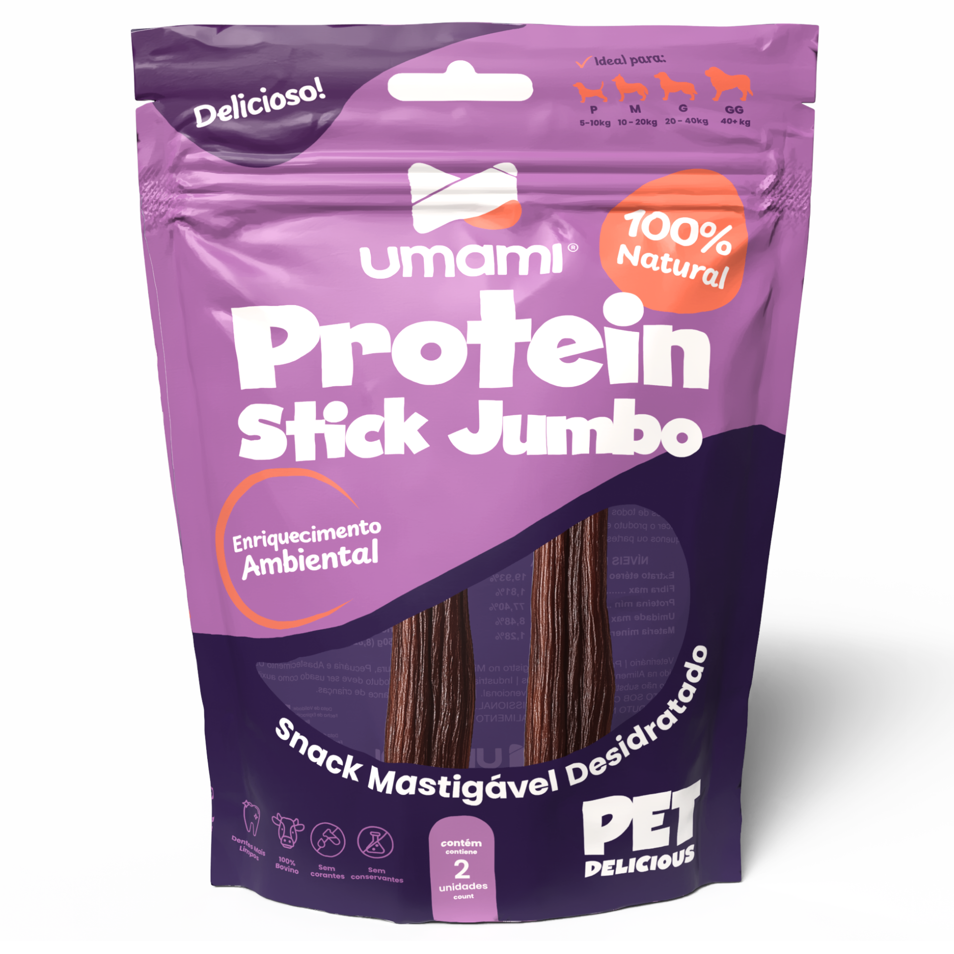 Umami | Protein Stick Jumbo | 100% Bovino Natural | Sem Corantes e Conservantes | Enriquecimento Ambiental | Contém 2 unidades