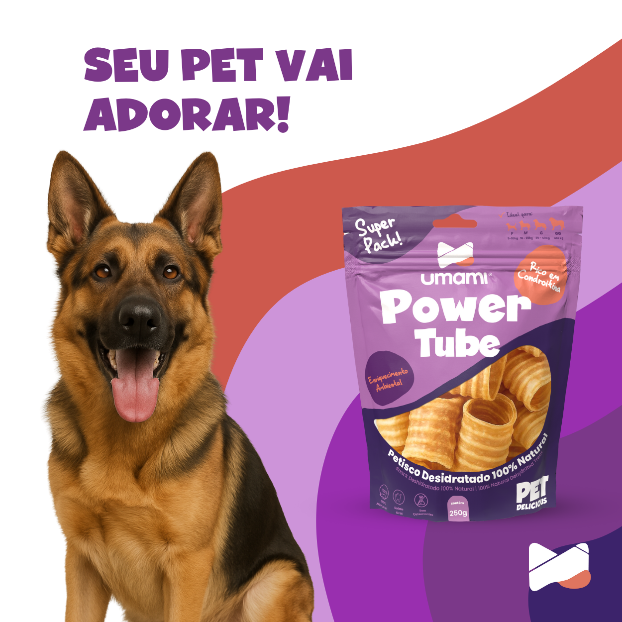 Umami | Power Tube | 100% Traqueia Bovina | Crocante e Saboroso | Livre de Formol e Soda Cáustica | Contém 250g