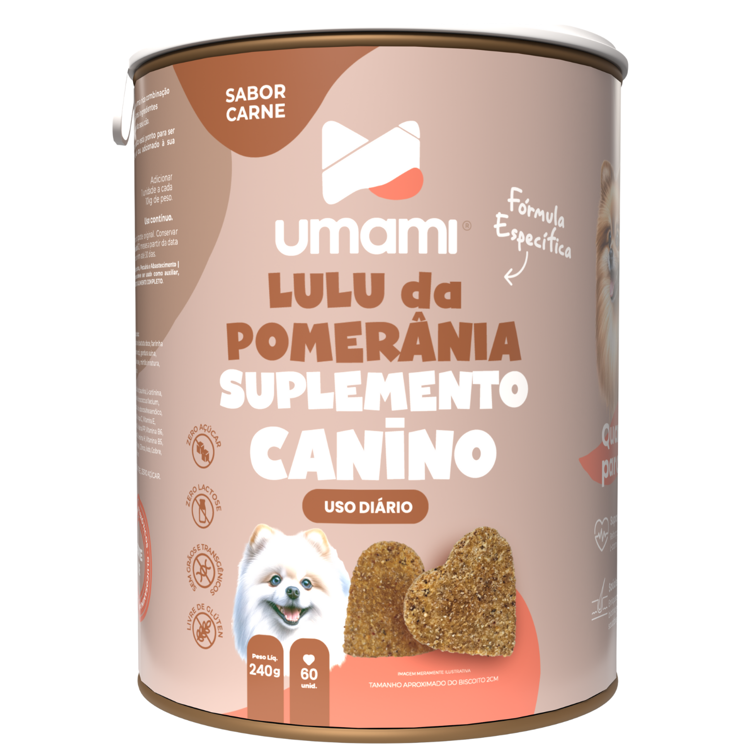 Umami | Suplemento Canino Mastigável | Fórmula Específica - Lulu da Pomerânia | 240g | Sabor Carne