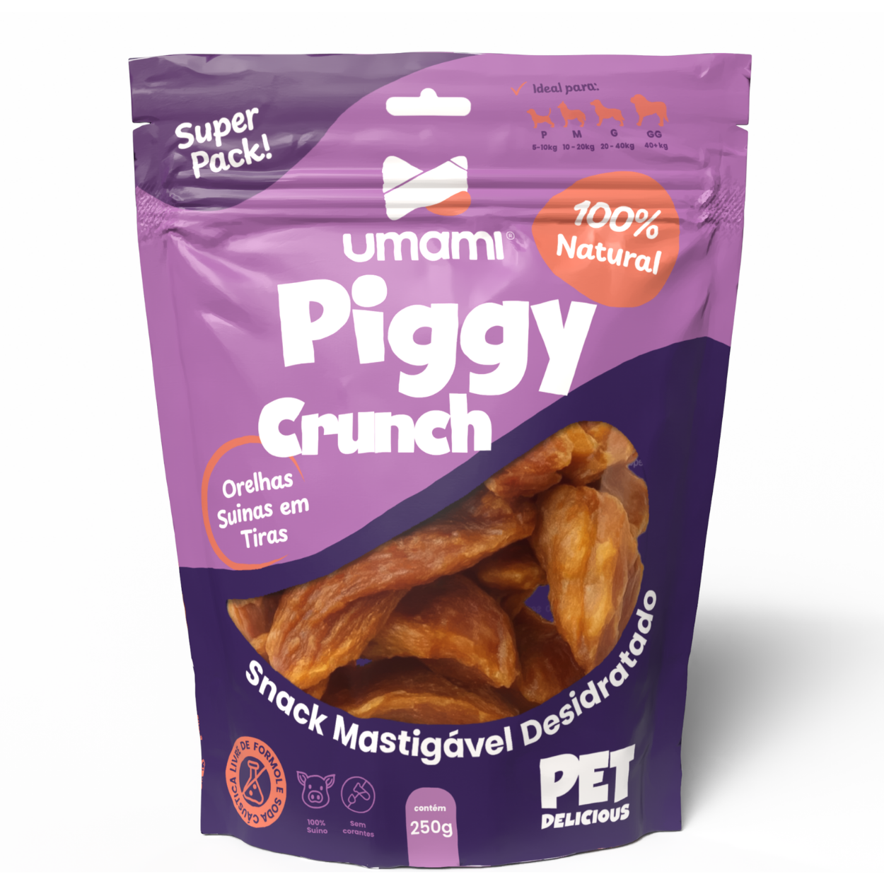 Umami | Piggy Crunch | Orelhas Suínas em Tiras | 100% Natural e Sem Formol | Crocante e Delicioso | Contém 250g