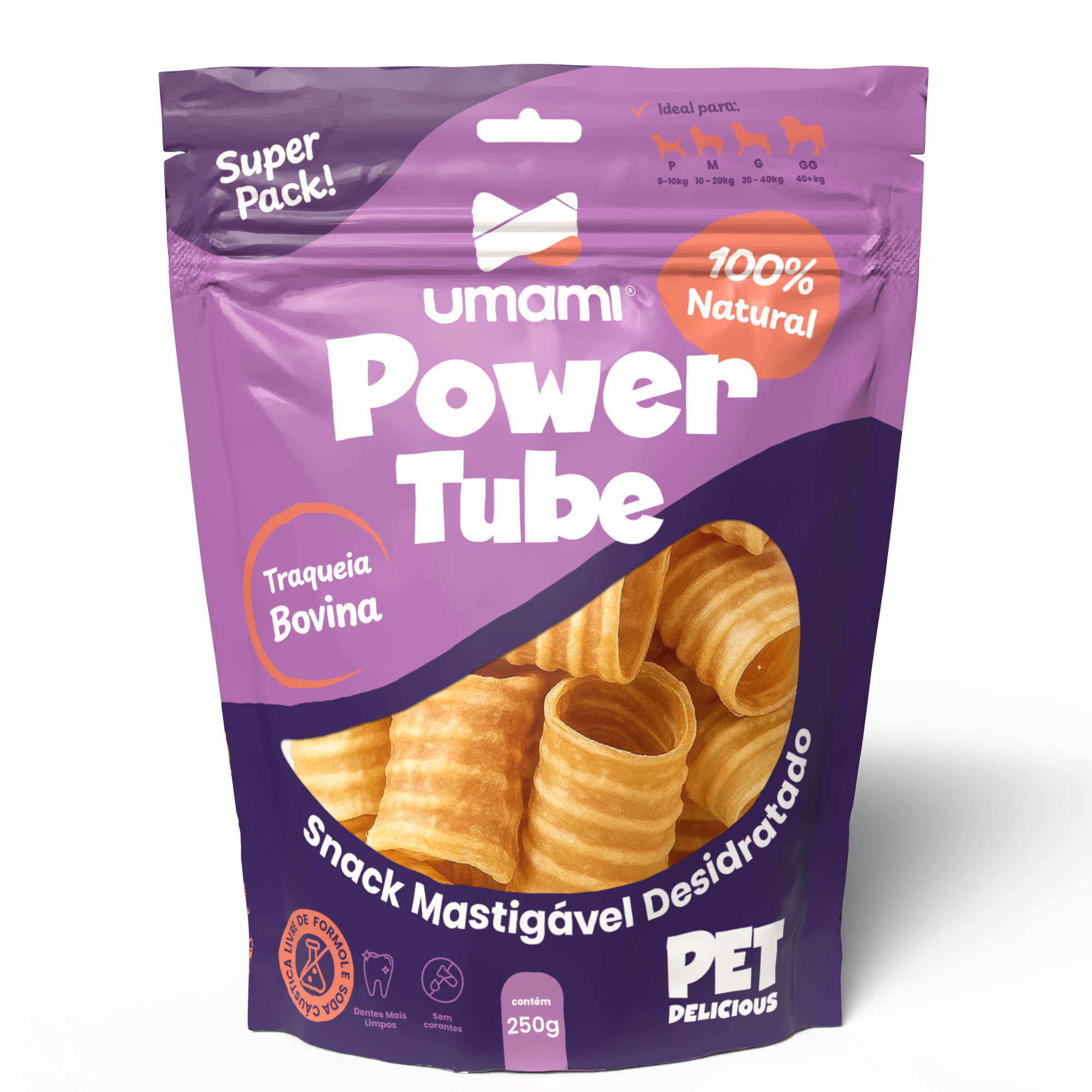 Umami | Power Tube | 100% Traqueia Bovina | Crocante e Saboroso | Livre de Formol e Soda Cáustica | Contém 250g